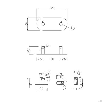 Tours 120-2 wall hanger, brushed silver