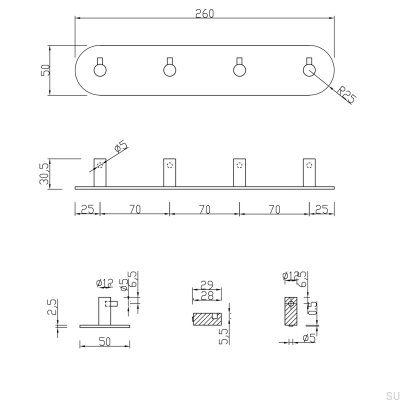 Tours 260-4 wall hanger, metal, matt black