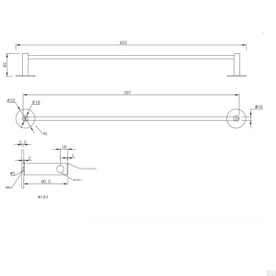Tours metal towel rack, matt black