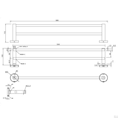 Double Dijon towel rack, polished chrome