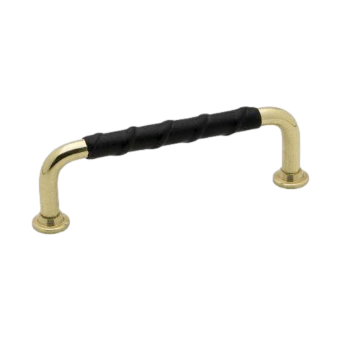 Uchwyt meblowy podłużny 1353 mosiężny ze skórzaną wstawką od Beslag Design