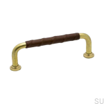 Uchwyt meblowy podłużny 1353 mosiężny ze skórzaną brązową wstawką od Beslag Design