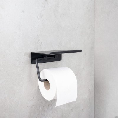 Toilet paper holder with shelf Base Matte Black Steel