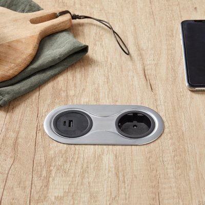 Infini Silver Brushed Double USB Socket