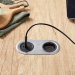 989017 Gniazdo podwójne z USB Infini Srebrne Szczotkowane