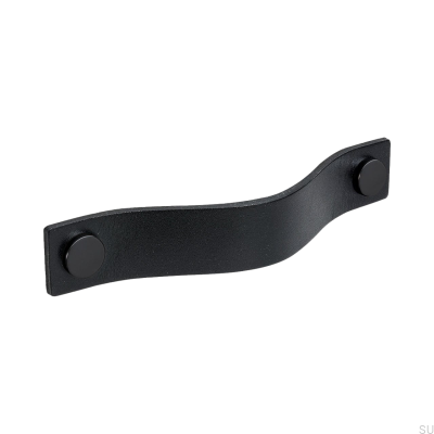 Loop 128 long furniture handle, black leather with black leather