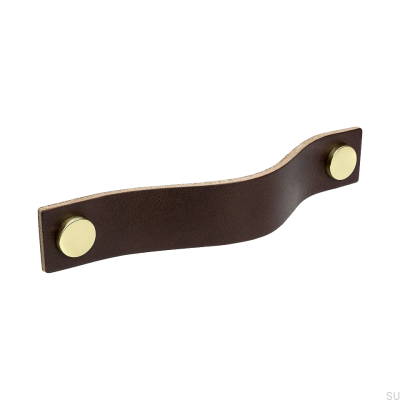 Loop 128 elongated furniture handle, brown leather with brass