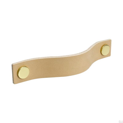 Long furniture handle Loop 128, natural leather with brass