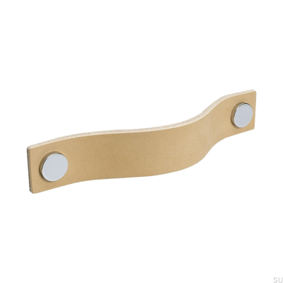 Long furniture handle Loop 128, natural leather with chrome