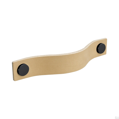 Long furniture handle Loop 128, natural leather with black