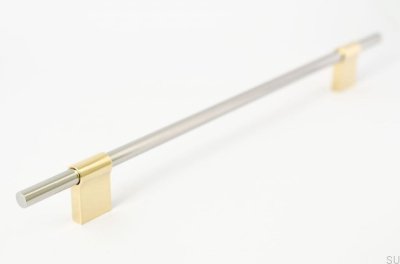 Elongated furniture handle Line Mix 224 Polished steel with polished brass