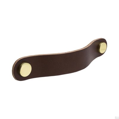 Long furniture handle Loop Round 128, leather, brown with brass