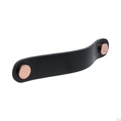 Round furniture handle Loop Round 128, black leather with copper