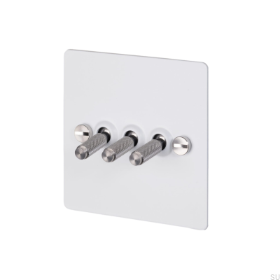 Triple Switch Cross 3G Steel White with Silver British Standard