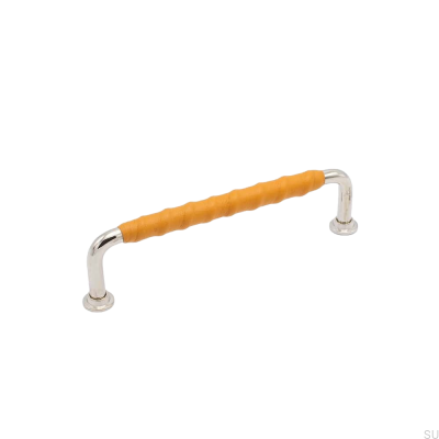 Oblong furniture handle 1353 128 Nickel Natural Tärnsjö leather