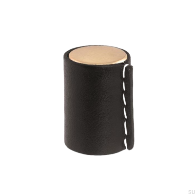 Furniture knob 0132 Gold Brushed with Black Leather