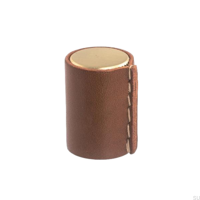 Läderknopp furniture knob Brushed gold with leather