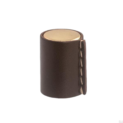 Läderknopp furniture knob Brushed gold with brown leather