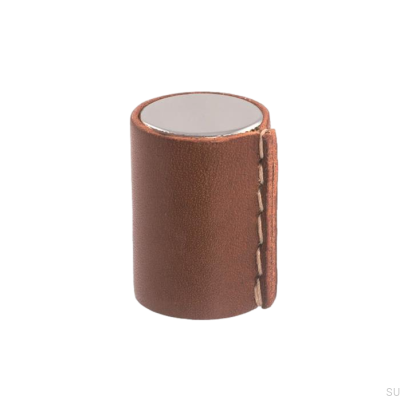 Furniture knob 0132 Polished Chrome with Brown Leather