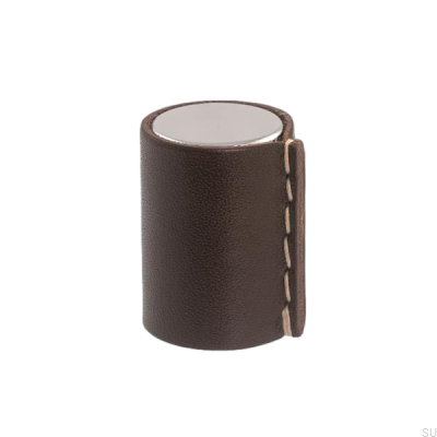 Läderknopp furniture knob Polished chrome and brown