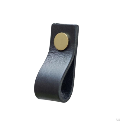Furniture handle Loop Leather Black with Gold