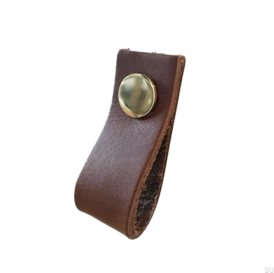 Furniture handle Loop Leather Brown with Gold
