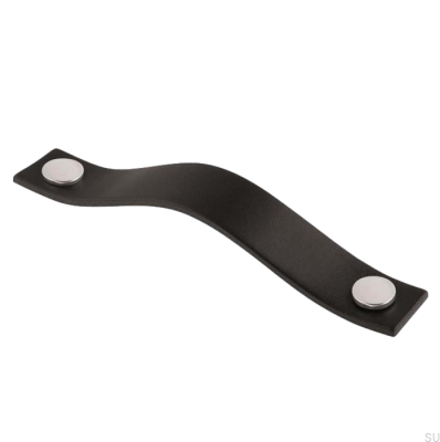 Oblong furniture handle 0156L Leather Black with Chrome