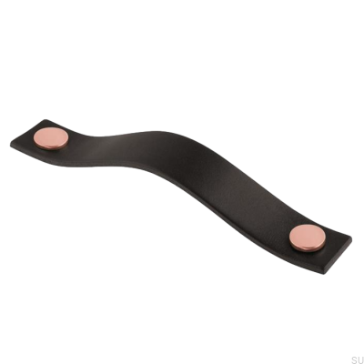 Elongated furniture handle 0156L Leather Black with Copper