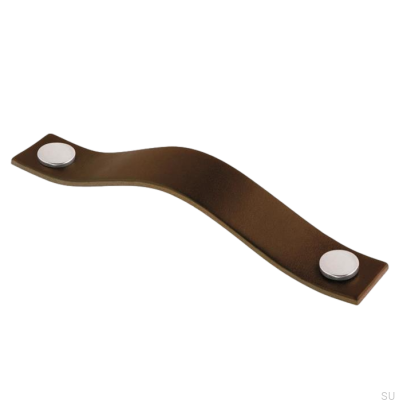 Oblong furniture handle 0156L Leather Brown with Chrome