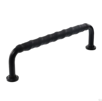 Oblong furniture handle LL 1353 128 Black with Black Leather