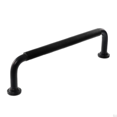 Oblong furniture handle LS 1353 128 Black with Black Leather