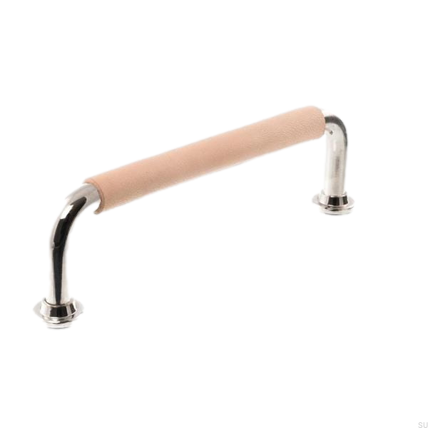 zdjecie uchwytu meblowego podłużnego 1353 96 Nikiel polerowany z naturalną skórą