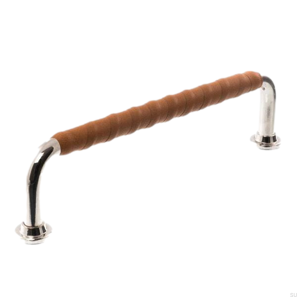 zdjecie uchwytu meblowego podłużnego 1353 96 Nikiel polerowany z brązową skórą