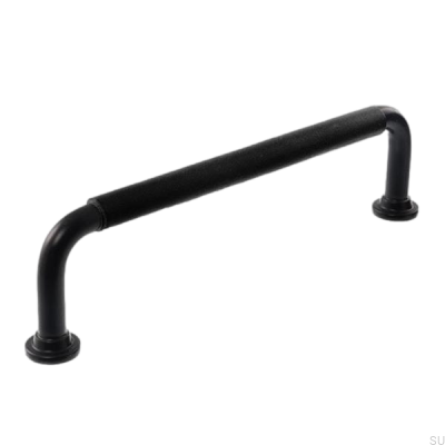 Oblong furniture handle LS 1353 96 Black with black leather