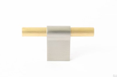 Furniture knob T-Bar Line Mix 60 Brushed steel with brushed brass