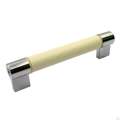 Long furniture handle 1700 128 Brushed nickel with white leather