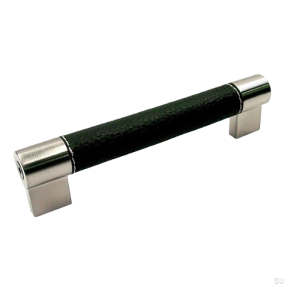 Long furniture handle 1700 192 Brushed nickel with black leather