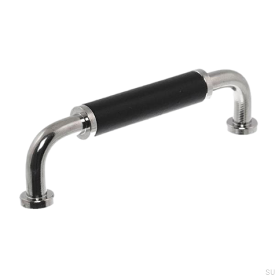 Elongated furniture handle 4820 96 Polished nickel with black
