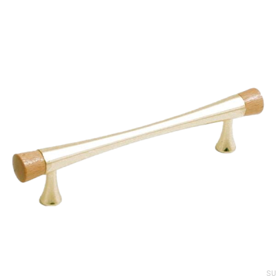Elongated furniture handle 4955 Gold with wooden elements