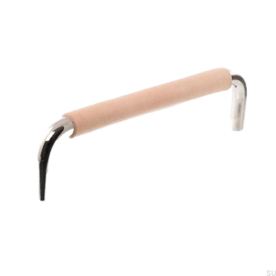 Oblong furniture handle LS 7353 128 Polished nickel with natural leather