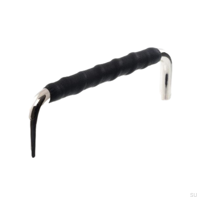 Oblong furniture handle LL 7353 128 Polished nickel with black leather
