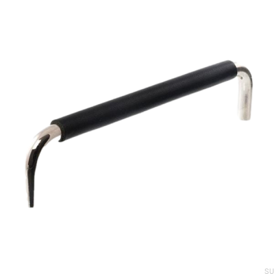 Oblong furniture handle LS 7353 128 Polished nickel with black leather