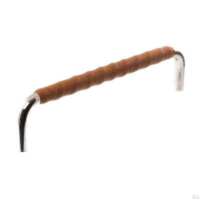Oblong furniture handle LL 7353 128 Polished nickel with brown leather