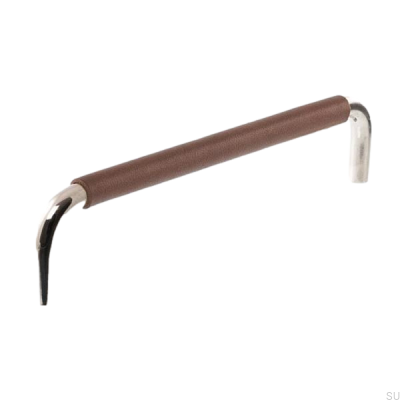 Oblong furniture handle LS 7353 128 Polished nickel with brown leather