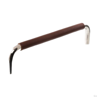 Oblong furniture handle LS 7353 128 Polished nickel with dark brown leather
