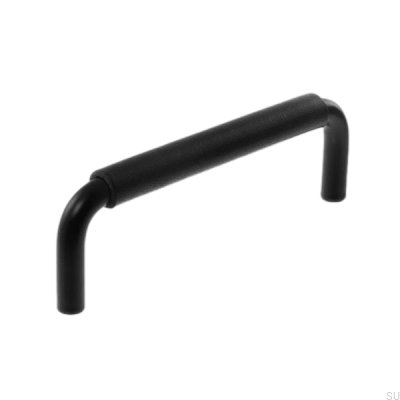 Oblong furniture handle LS 7353 96 Black metal with black leather