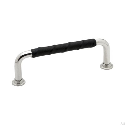 Oblong furniture handle 1353 96 Black Leather Nickel-plated