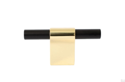 T-Bar Line Mix 60 furniture knob. Polished brass, unvarnished with black