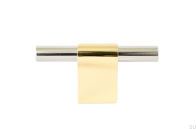 Furniture knob T-Bar Line Mix 60 Polished brass unpainted with polished steel