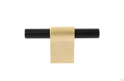 Furniture knob T-Bar Line Mix 60 Brushed brass, unvarnished with black